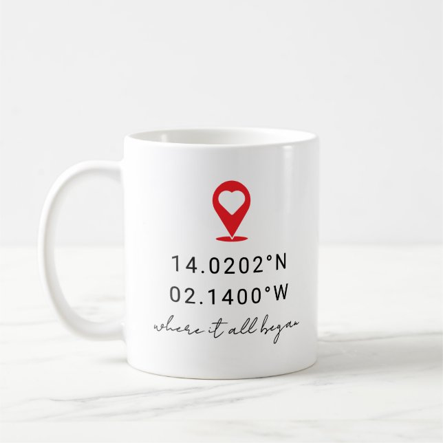 Caneca De Café Custom Coordinates Location Valentine's Day Gift (Esquerda)