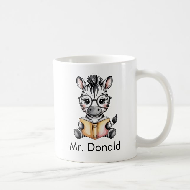 Caneca De Café Custom Cute Baby Zebra Reading a Book (Direita)