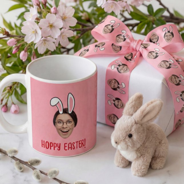 Caneca De Café Custom Face Funny Easter Bunny Ears Photo (Criador carregado)