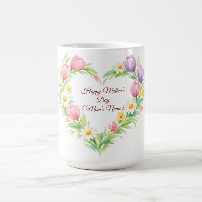 Caneca De Café Custom Floral Heart Mother’s Day Mug (Centro)