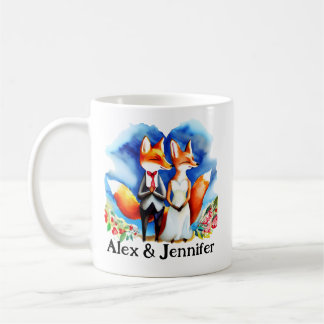 Caneca De Café Custom Fox Couple Names Personalized