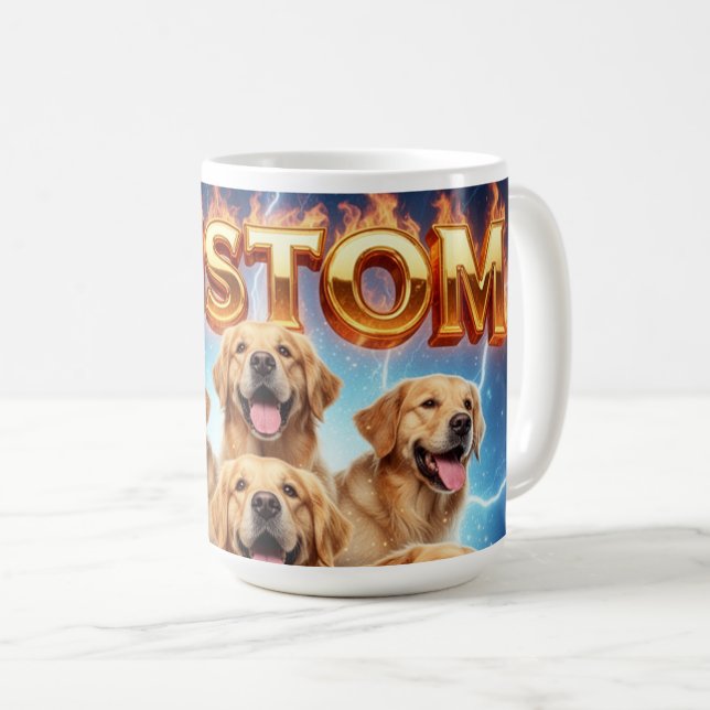 Caneca De Café Custom Golden Retrievers Cosmic Lightning Design (Frente Esquerda)