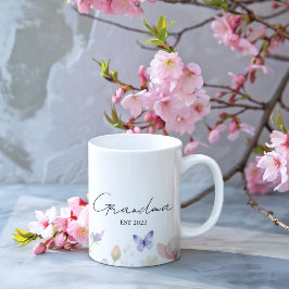Caneca De Café Custom Grandma Est. Year - Flower and Butterfly