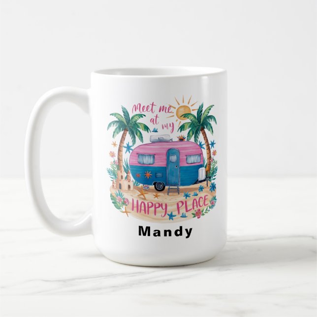 Caneca De Café Custom Happy Place Travel Camping (Esquerda)