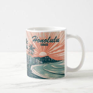 Caneca De Café Custom Hawaii Honolulu Waikiki Beach Retro Viagem