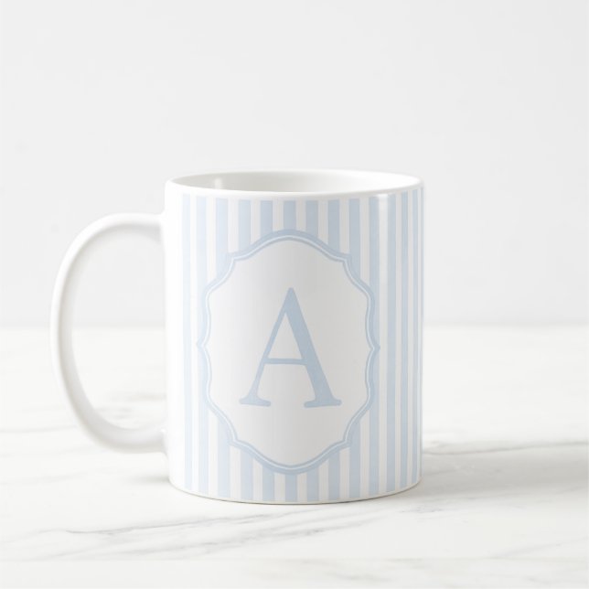 Caneca De Café Custom Letter A Mug – Blue Stripes Gift Idea (Esquerda)