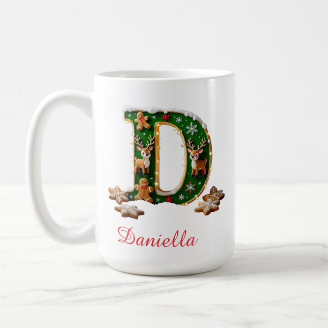 Caneca De Café Custom Monogram initial D merry Christmas  (Esquerda)