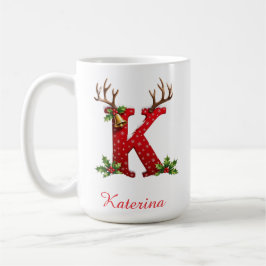 Caneca De Café Custom Monogram initial K merry Christmas