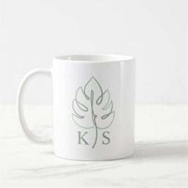 Caneca De Café Custom Monstera Monogram Wedding Logo