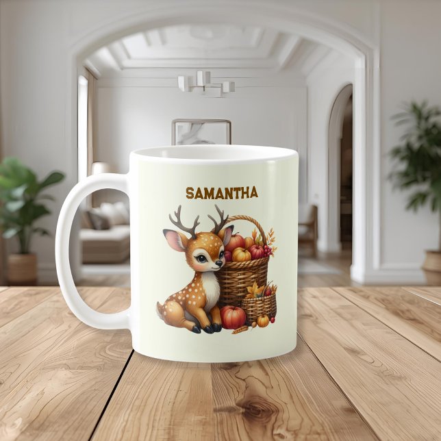 Caneca De Café Custom Name Deer with Autumn Harvest Mug (Criador carregado)