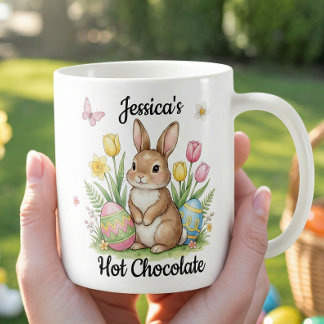 Caneca De Café Custom Name Hot Chocolate Preppy Easter Bunny