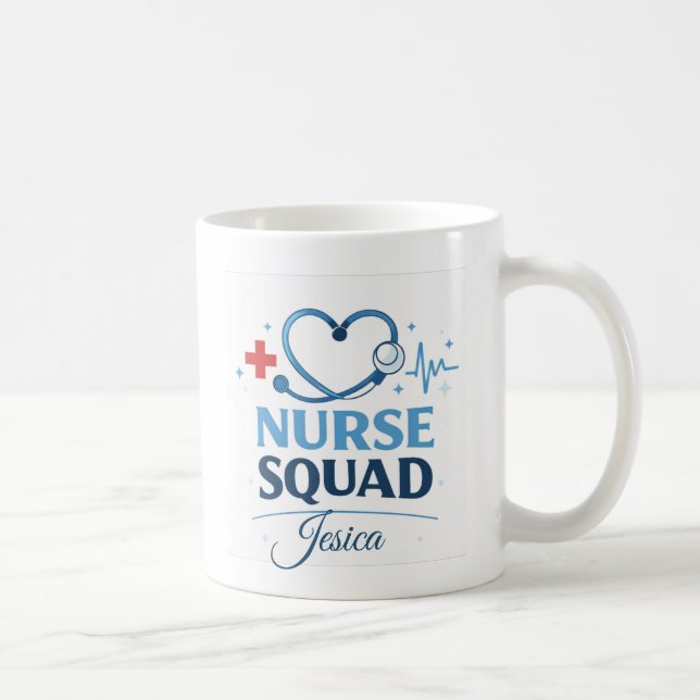 Caneca De Café Custom Name Nurse Squad Coffee Mug Gift (Direita)