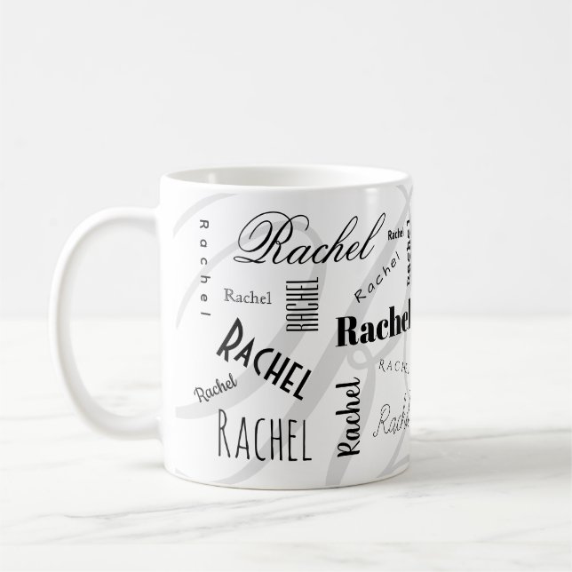 Caneca De Café Custom Name Rachel Black White Coffee Mug (Esquerda)