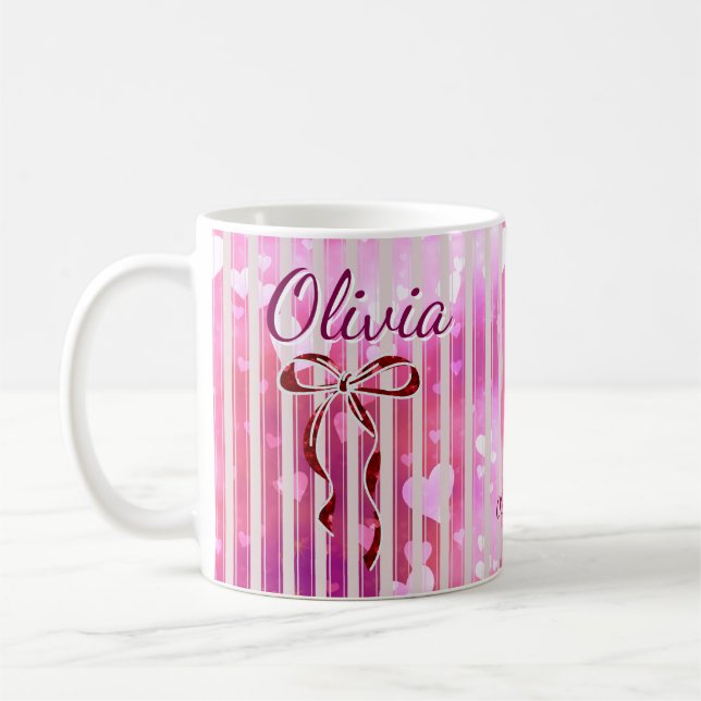 Caneca De Café Custom Name Valentine Mug | Personalized Pink Hear (Esquerda)