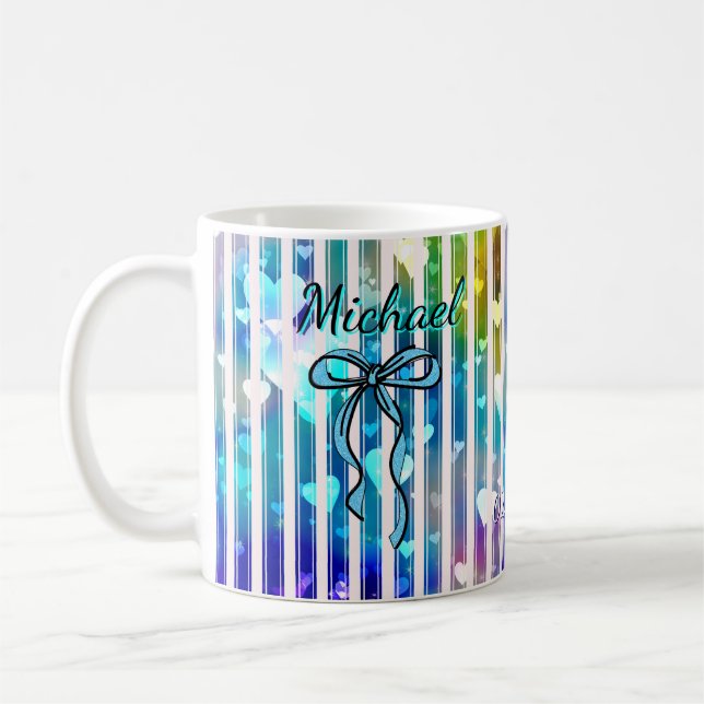 Caneca De Café Custom Name Valentine | Personalized Blue For Him (Esquerda)