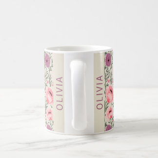 Caneca De Café Custom Name Wildflower Floral Cottagecore Personal