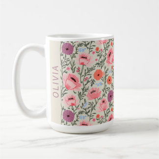 Caneca De Café Custom Name Wildflower Floral Cottagecore Personal