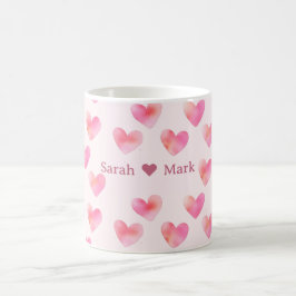 Caneca De Café Custom Names Romantic Pink Love Design -