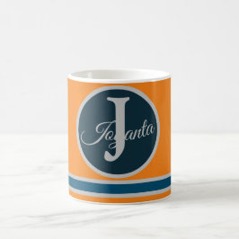 Caneca De Café Custom  orange greay blue Monogram Elegant
