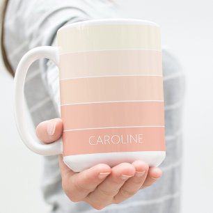 Caneca De Café Custom Pastel Peach Coral Orange Stripes Pattern