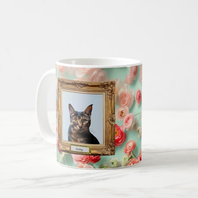Caneca De Café Custom Pet Portrait Mug – Your Cat in a Frame (Frente Esquerda)