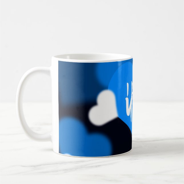 Caneca De Café Custom Photo Coffee Mug with Blue Heart Design (Esquerda)
