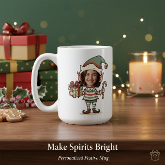 Caneca De Café Custom Photo Face Christmas Elf