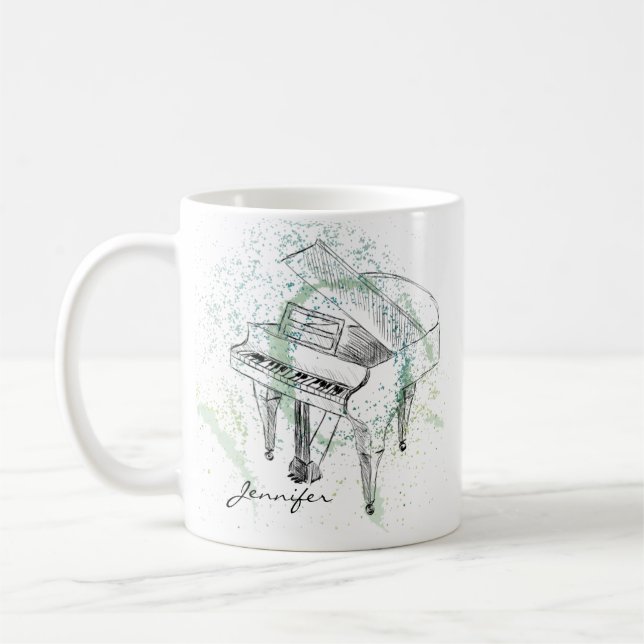 Caneca De Café Custom Piano Illustration Art Drawing Music Lovers (Esquerda)