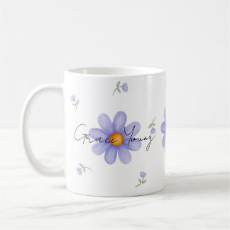 Caneca De Café Custom Purple Daisy Name Floral Design