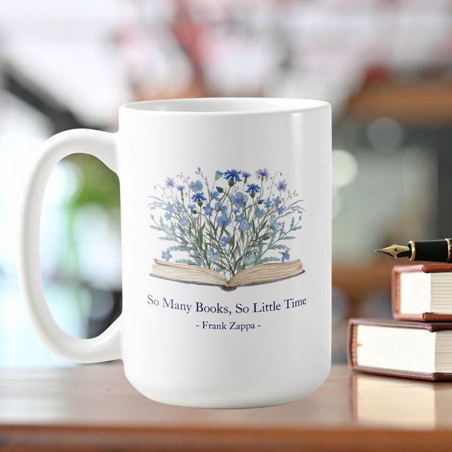 Caneca De Café Custom Quote Blue Wildflowers Grow From Book (In situ)