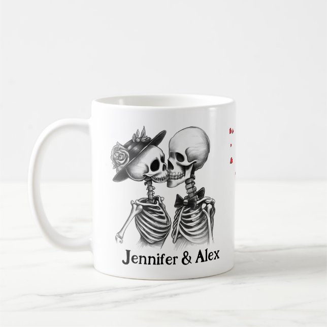 Caneca De Café Custom Skeleton Couple Names Personalized (Esquerda)