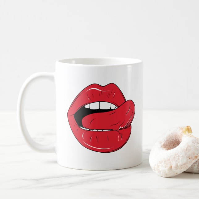 Caneca De Café Custom Text Funny Red Lips Cartoon Mouth (Com Donut)