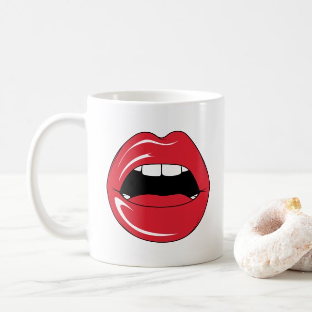 Caneca De Café Custom Text Funny Red Lips Cartoon Mouth (Com Donut)