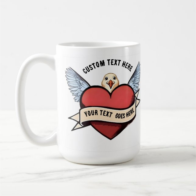 Caneca De Café Custom Text | Heart Funny Seagull Tattoo (Esquerda)