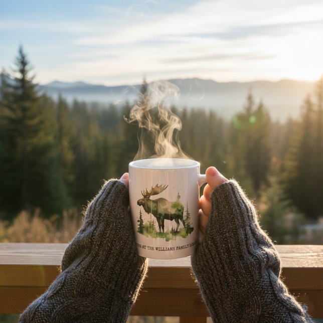 Caneca De Café Custom Williams Family Lodge Watercolor Moose (Criador carregado)