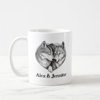 Caneca De Café Custom Wolf Couple Names Personalized