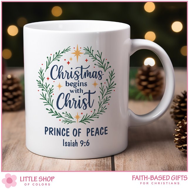 Caneca De Café Customizable Bible Verse Christmas Wreath (Criador carregado)