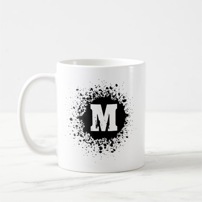 Caneca De Café Customizable Black Ink Spot Double Monogram Mug (Esquerda)