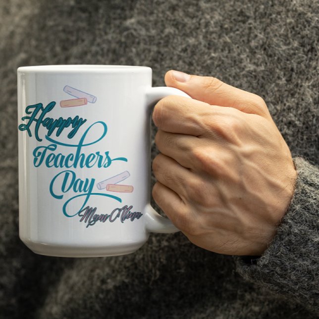 Caneca De Café Customizable Pastel Blue Happy Teachers Day  (Criador carregado)