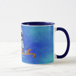 Caneca de café customizável da coruja colorida