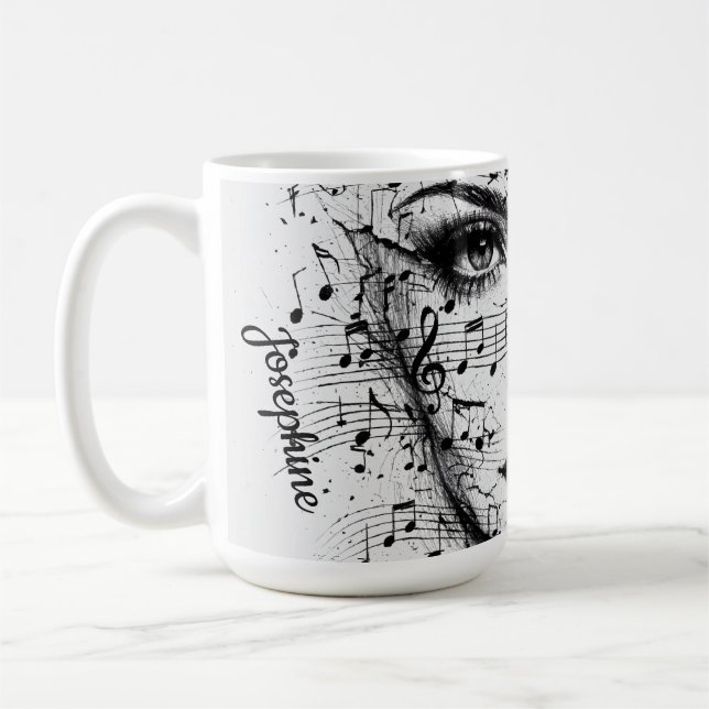 Caneca De Café Customized Music Sheet Face Art Black White Artist (Esquerda)