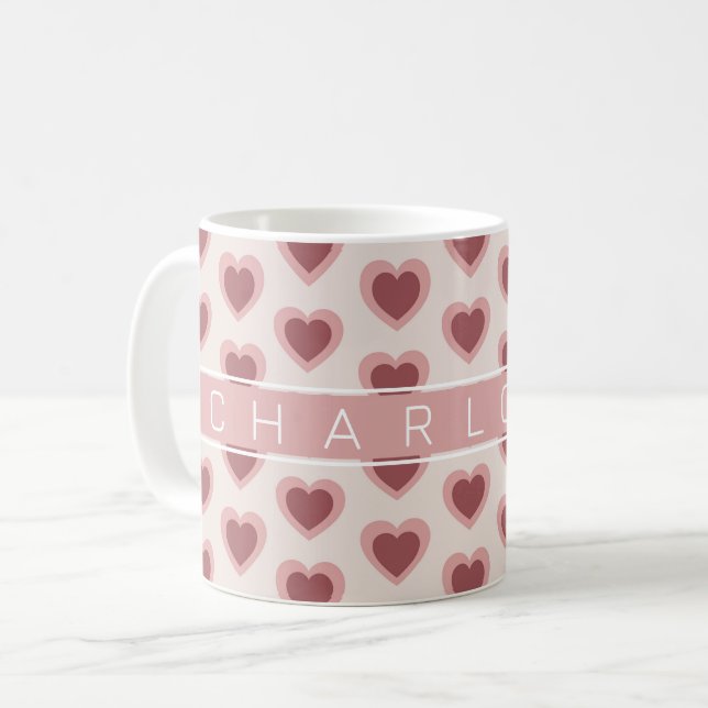 Caneca De Café Customized Y2K Heart in Bordeaux Pink Retro (Frente Esquerda)