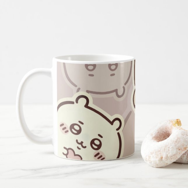 Caneca De Café Cute Aesthetic Cream Bear Coffee Mug | Minimalist  (Com Donut)