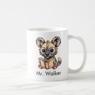 Caneca De Café Cute African Wild Dog Reading a Book Custom