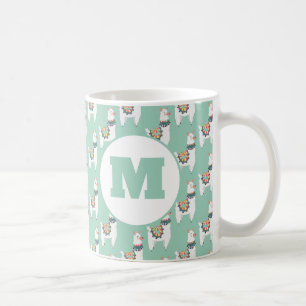 Caneca De Café Cute Alpaca Llama Monograma Verde