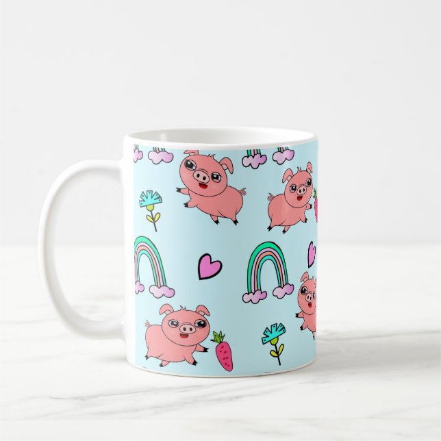 Caneca De Café Cute and Quirky Pigs and Rainbows Pattern (Esquerda)