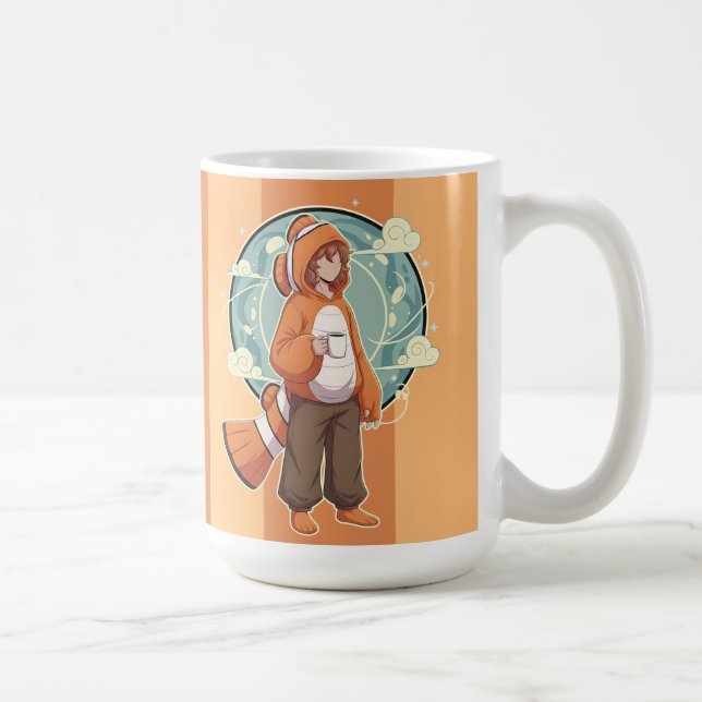 Caneca De Café Cute Anime Boy in Clownfish Costume drinking Coffe (Direita)