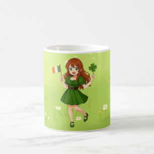 Caneca De Café Cute anime ruiva dia de São Patrício