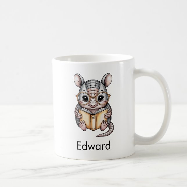 Caneca De Café Cute Armadillo Reading a Book Custom (Direita)