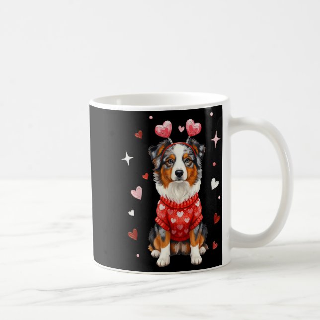 Caneca De Café Cute Australian Shepherd Valentine Heart Valentine (Direita)